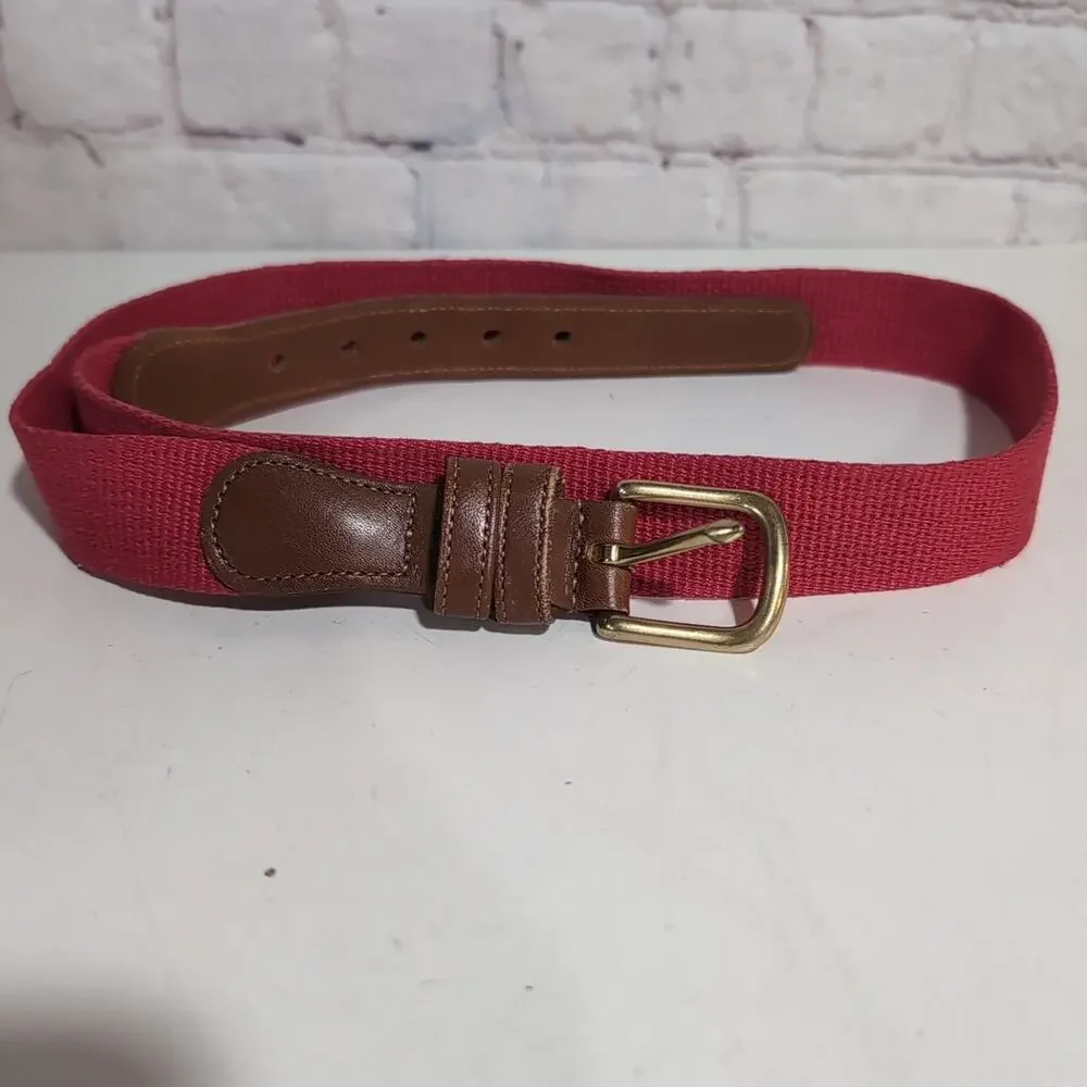 COACH Red Linen & Leather Belt 31-34 3813 Brass Buckle Mens Or Unisex 85cm